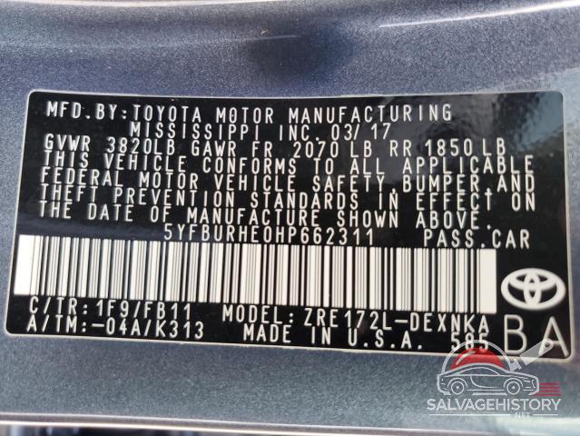5YFBURHE0HP662311 2017 TOYOTA COROLLA photo no. 12