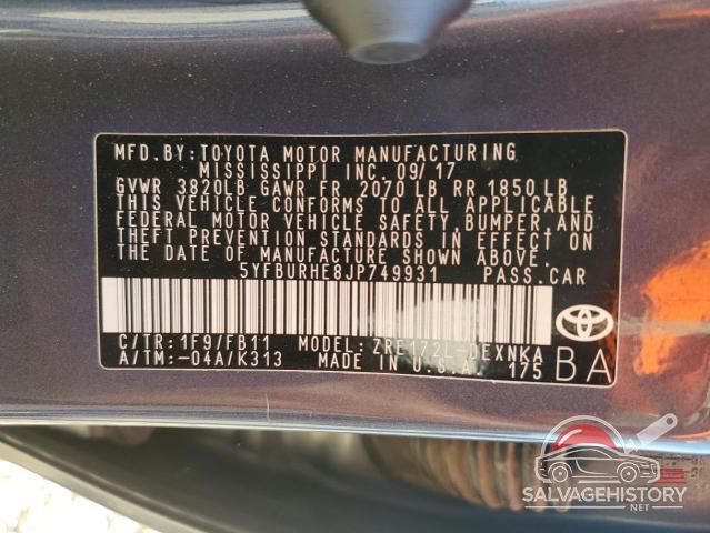 5YFBURHE8JP749931 2018 TOYOTA COROLLA photo no. 13