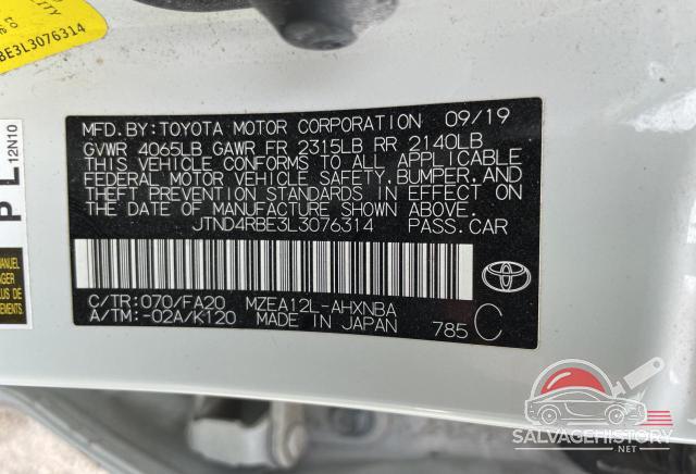 JTND4RBE3L3076314 2020 TOYOTA COROLLA photo no. 10