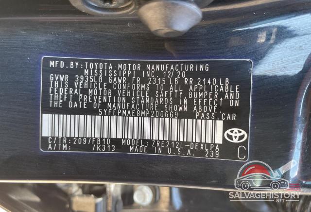 5YFEPMAE8MP200669 2021 TOYOTA COROLLA photo no. 10