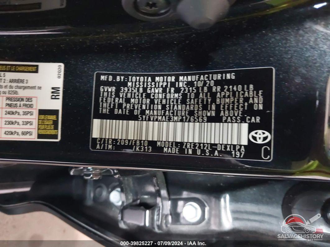 5YFVPMAE3MP176569 2021 TOYOTA COROLLA photo no. 9