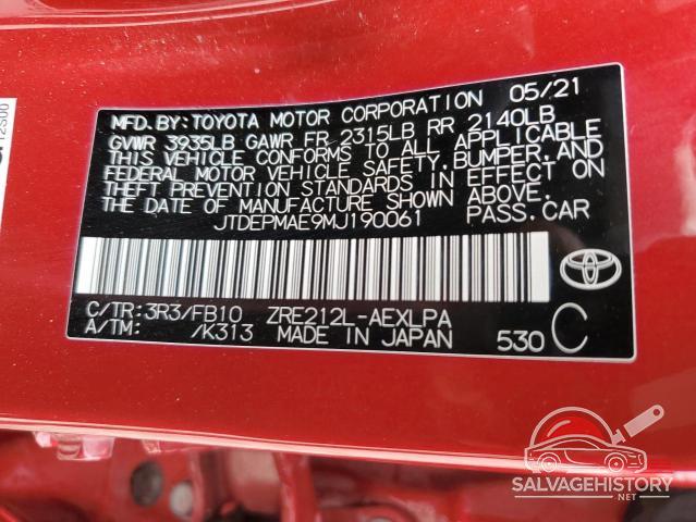 JTDEPMAE9MJ190061 2021 TOYOTA COROLLA photo no. 12