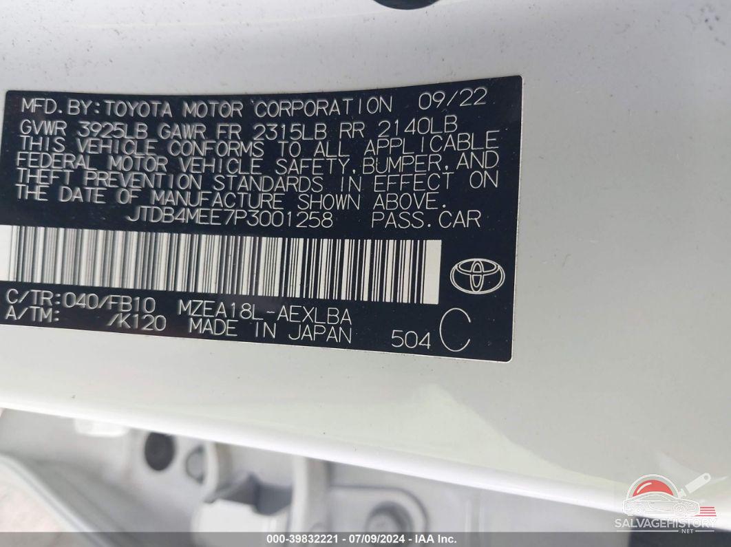 JTDB4MEE7P3001258 2023 TOYOTA COROLLA photo no. 9