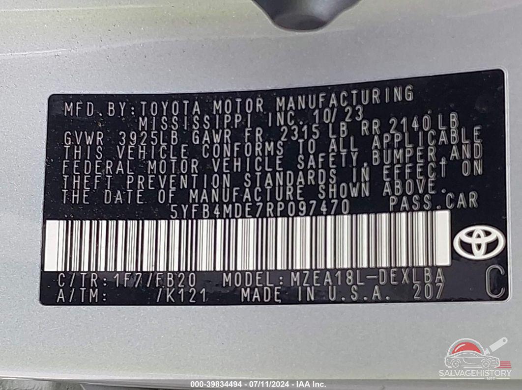 5YFB4MDE7RP097470 2024 TOYOTA COROLLA photo no. 9