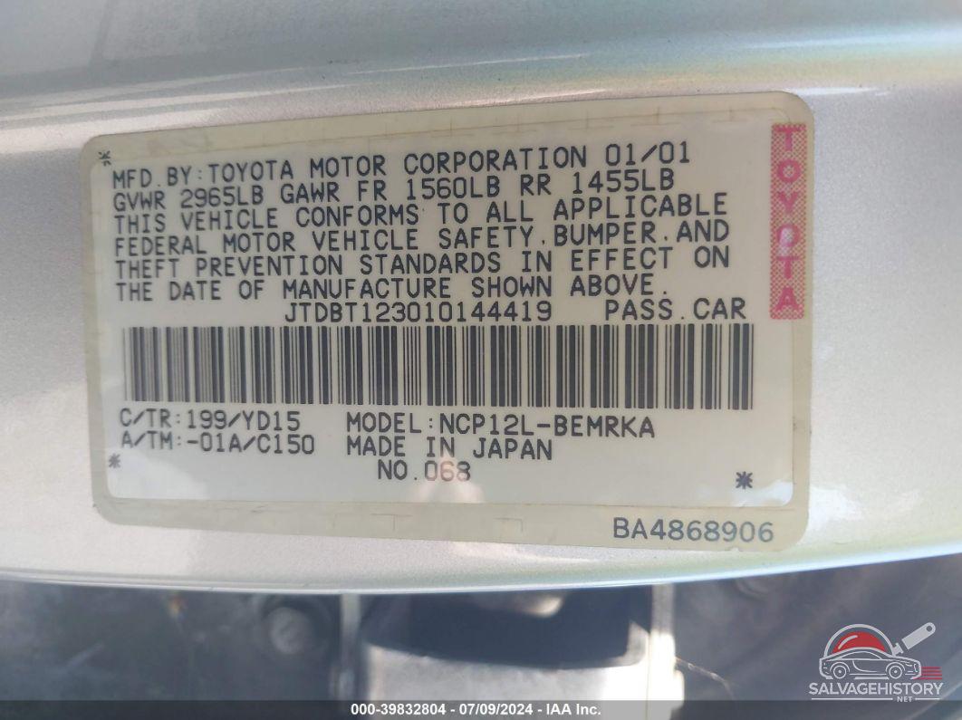 JTDBT123010144419 2001 TOYOTA ECHO photo no. 9