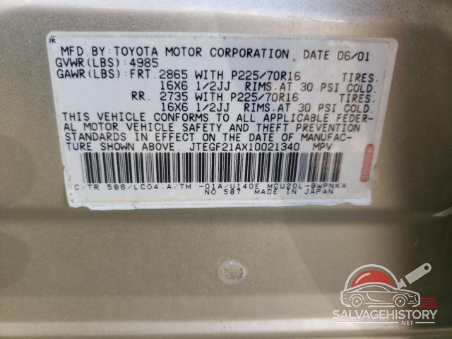 JTEGF21AX10021340 2001 TOYOTA HIGHLANDER photo no. 12