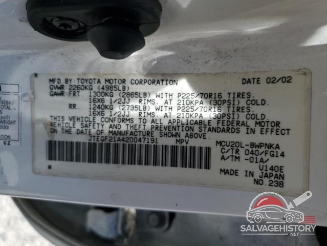JTEGF21A420047191 2002 TOYOTA HIGHLANDER photo no. 12