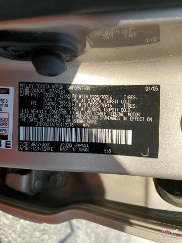 JTEGD21A150119216 2005 TOYOTA HIGHLANDER photo no. 13