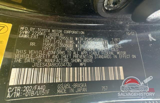JTEES43A882034730 2008 TOYOTA HIGHLANDER photo no. 10