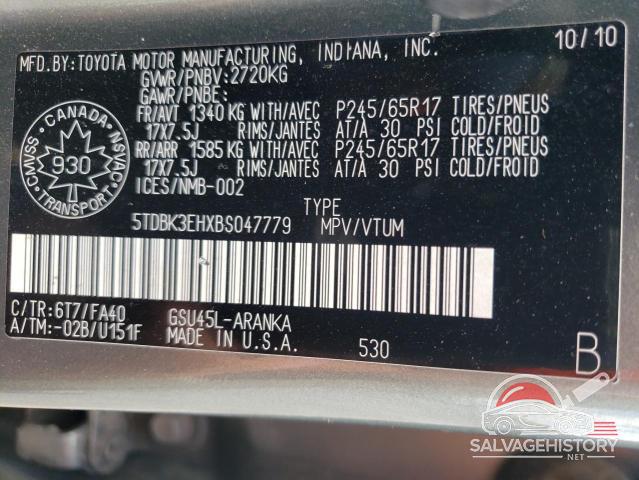 5TDBK3EHXBS047779 2011 TOYOTA HIGHLANDER photo no. 13