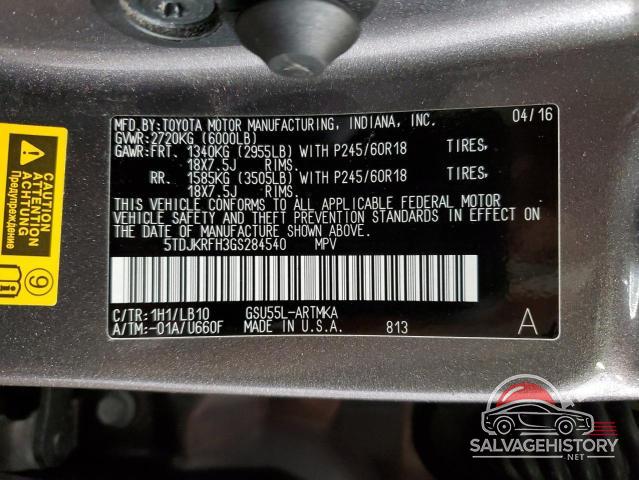 5TDJKRFH3GS284540 2016 TOYOTA HIGHLANDER photo no. 13