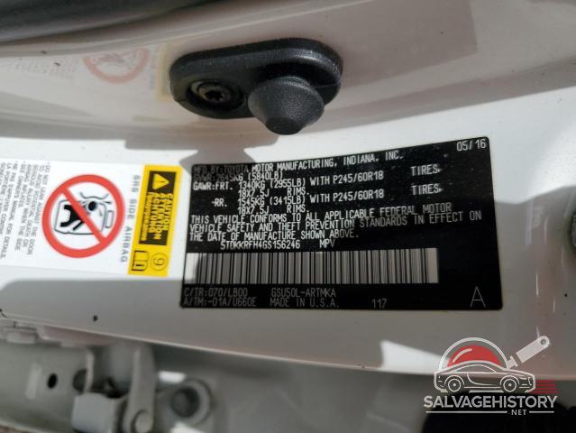 5TDKKRFH4GS156246 2016 TOYOTA HIGHLANDER photo no. 14