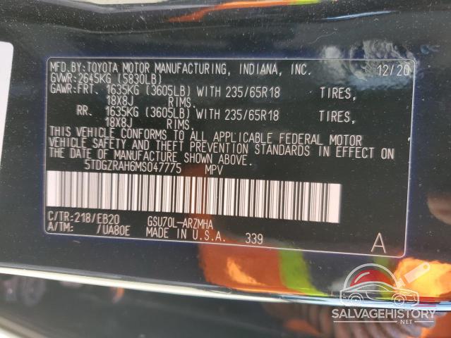 5TDGZRAH6MS047775 2021 TOYOTA HIGHLANDER photo no. 13