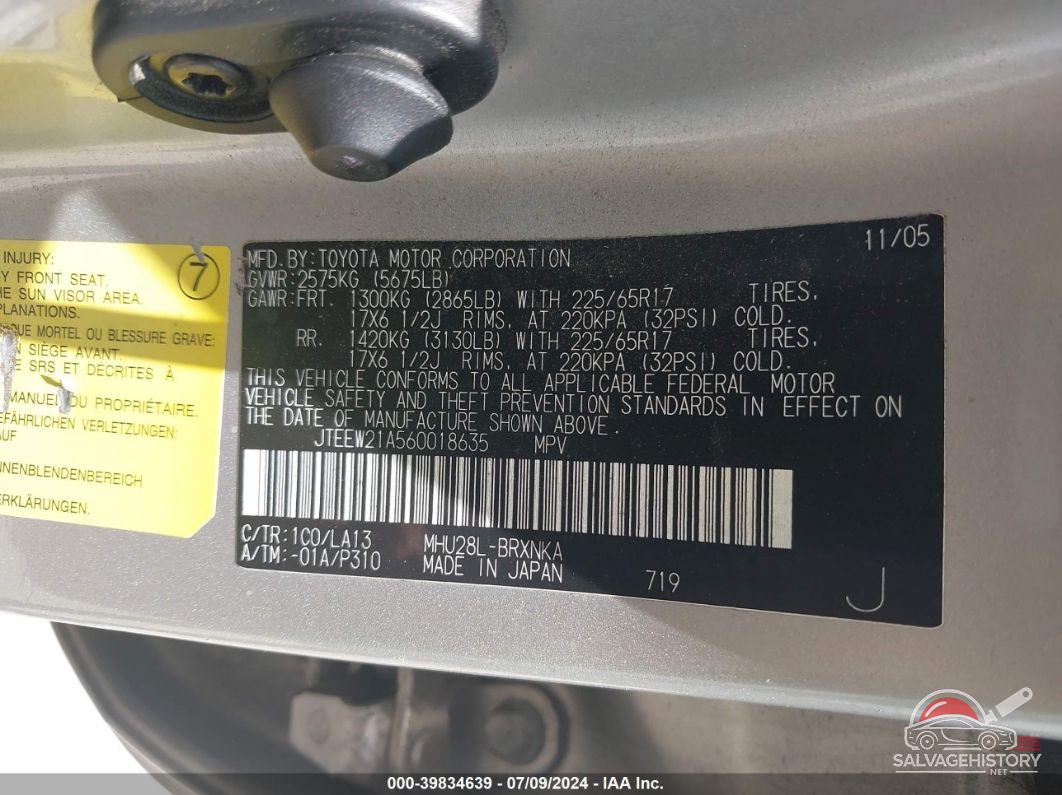 JTEEW21A560018635 2006 TOYOTA HIGHLANDER HYBRID photo no. 9