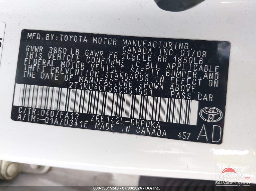 2T1KU40E39C001601 2009 TOYOTA MATRIX photo no. 9