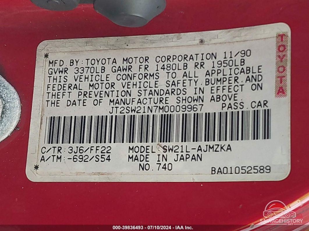 JT2SW21N7M0009967 1991 TOYOTA MR2 photo no. 9