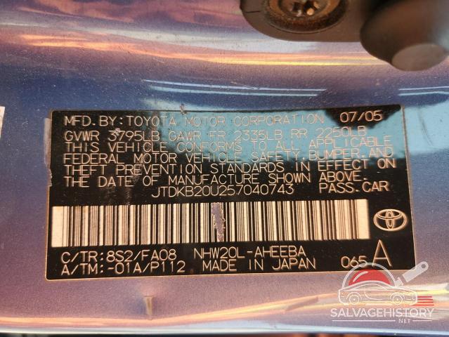 JTDKB20U257040743 2005 TOYOTA PRIUS photo no. 12