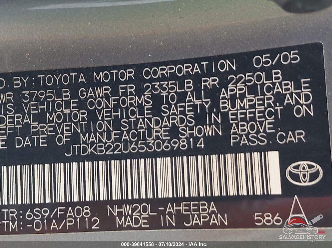 JTDKB22U653069814 2005 TOYOTA PRIUS photo no. 9