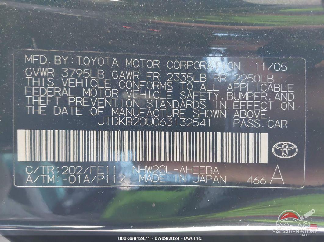 JTDKB20U063132541 2006 TOYOTA PRIUS photo no. 9
