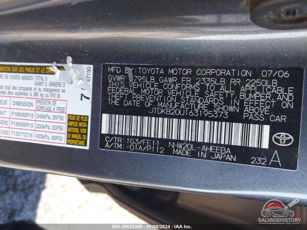 JTDKB20U163195373 2006 TOYOTA PRIUS photo no. 9