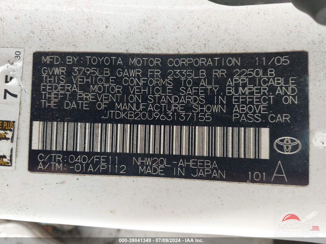 JTDKB20U963137155 2006 TOYOTA PRIUS photo no. 9