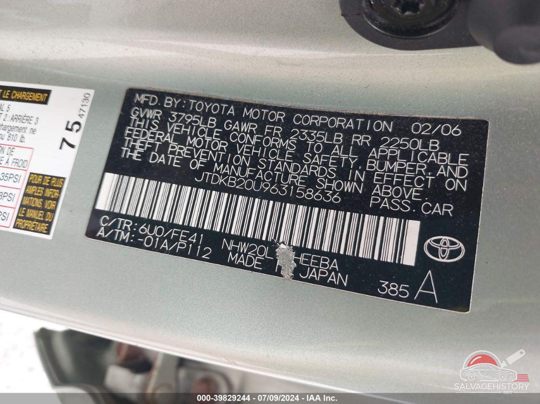 JTDKB20U963158636 2006 TOYOTA PRIUS photo no. 9
