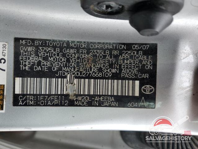 JTDKB20U277668109 2007 TOYOTA PRIUS photo no. 12