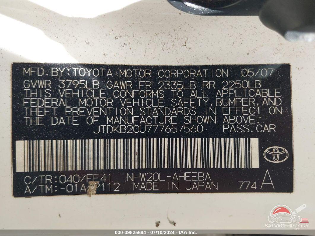 JTDKB20U777657560 2007 TOYOTA PRIUS photo no. 9