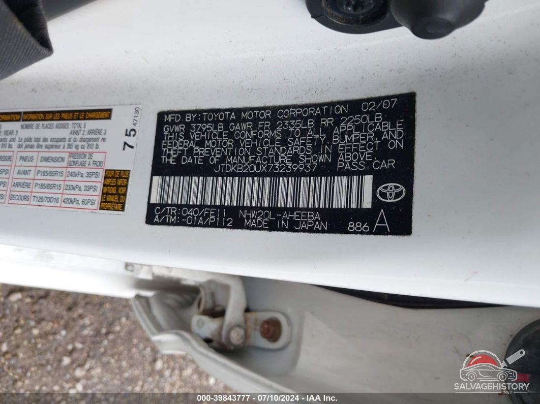 JTDKB20UX73239937 2007 TOYOTA PRIUS photo no. 9
