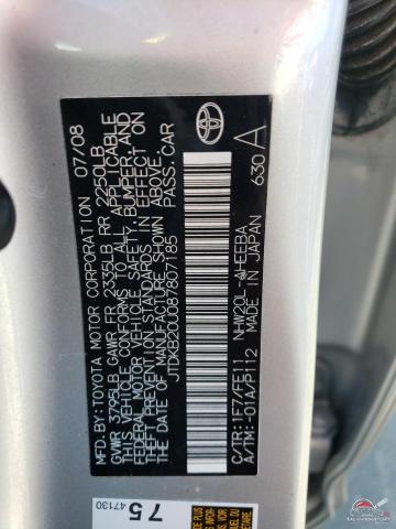 JTDKB20U087807185 2008 TOYOTA PRIUS photo no. 12