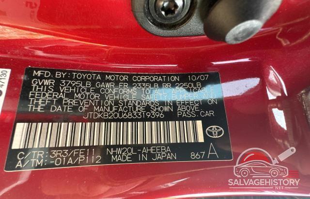 JTDKB20U683319396 2008 TOYOTA PRIUS photo no. 10
