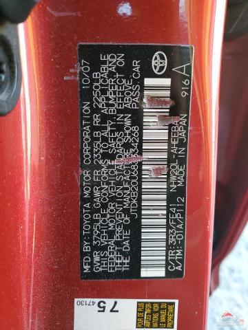 JTDKB20U683334268 2008 TOYOTA PRIUS photo no. 12