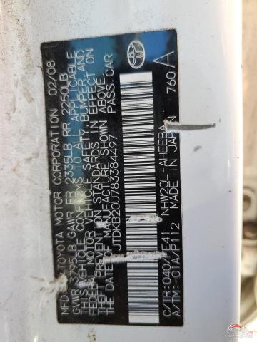 JTDKB20U783384497 2008 TOYOTA PRIUS photo no. 12