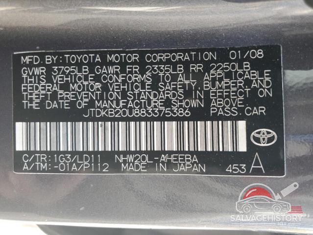 JTDKB20U883375386 2008 TOYOTA PRIUS photo no. 12