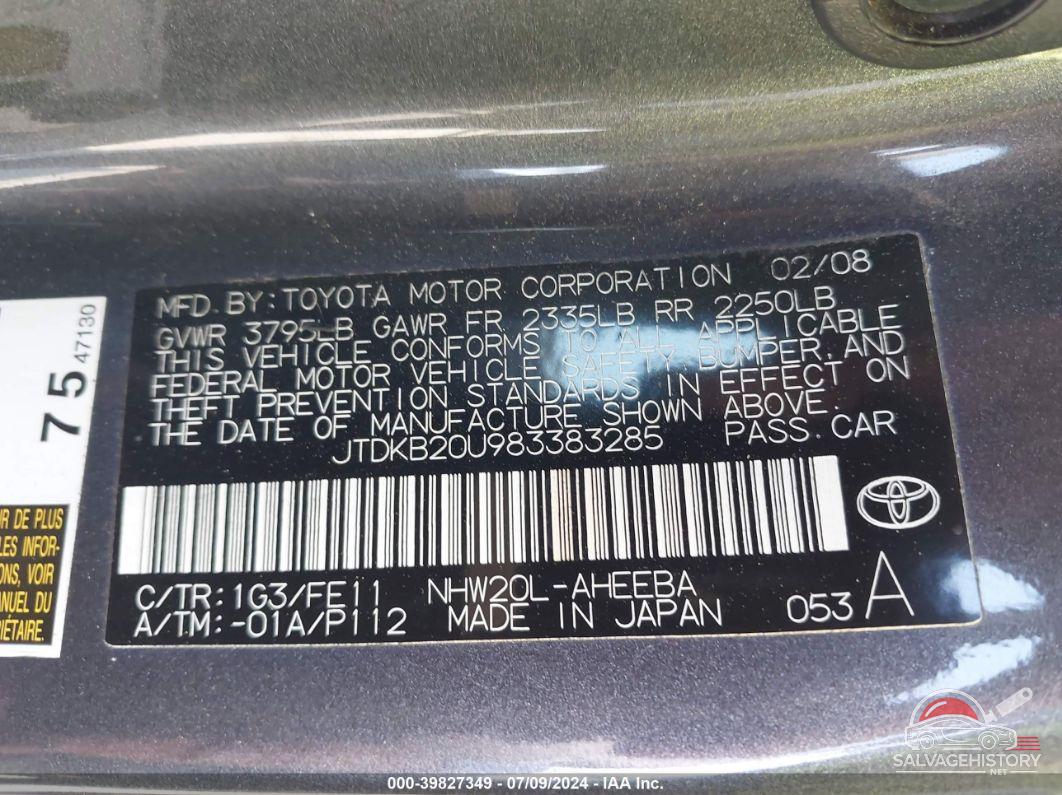 JTDKB20U983383285 2008 TOYOTA PRIUS photo no. 9
