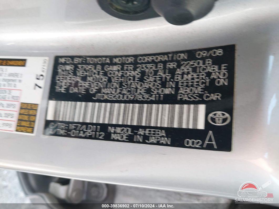 JTDKB20U097835411 2009 TOYOTA PRIUS photo no. 9