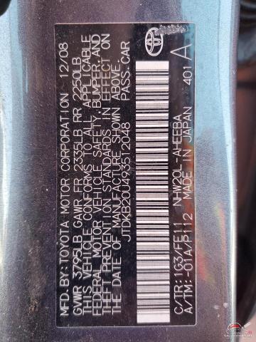 JTDKB20U493512048 2009 TOYOTA PRIUS photo no. 12