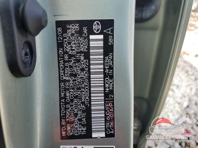 JTDKB20U597874723 2009 TOYOTA PRIUS photo no. 12