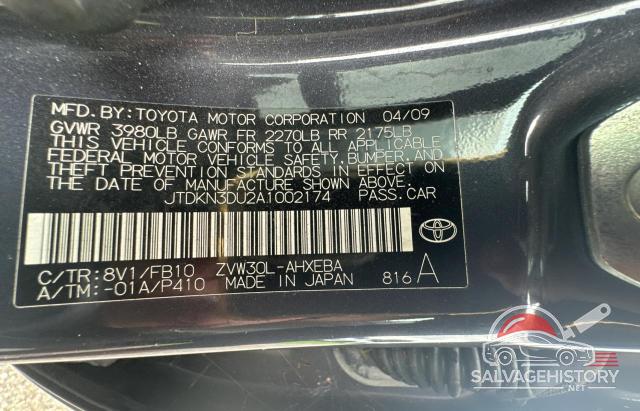 JTDKN3DU2A1002174 2010 TOYOTA PRIUS photo no. 10
