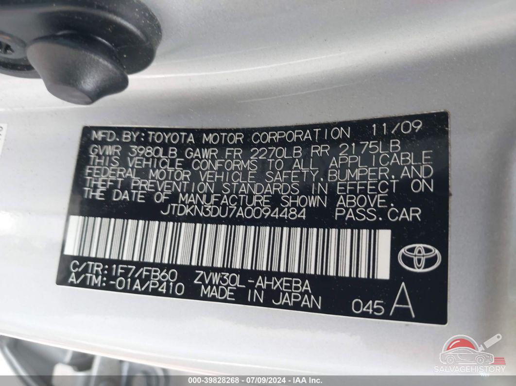 JTDKN3DU7A0094484 2010 TOYOTA PRIUS photo no. 9