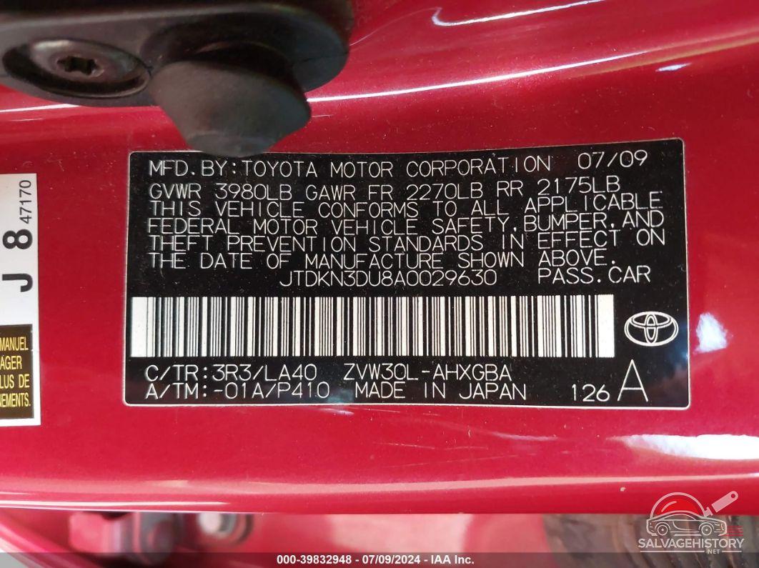 JTDKN3DU8A0029630 2010 TOYOTA PRIUS photo no. 9