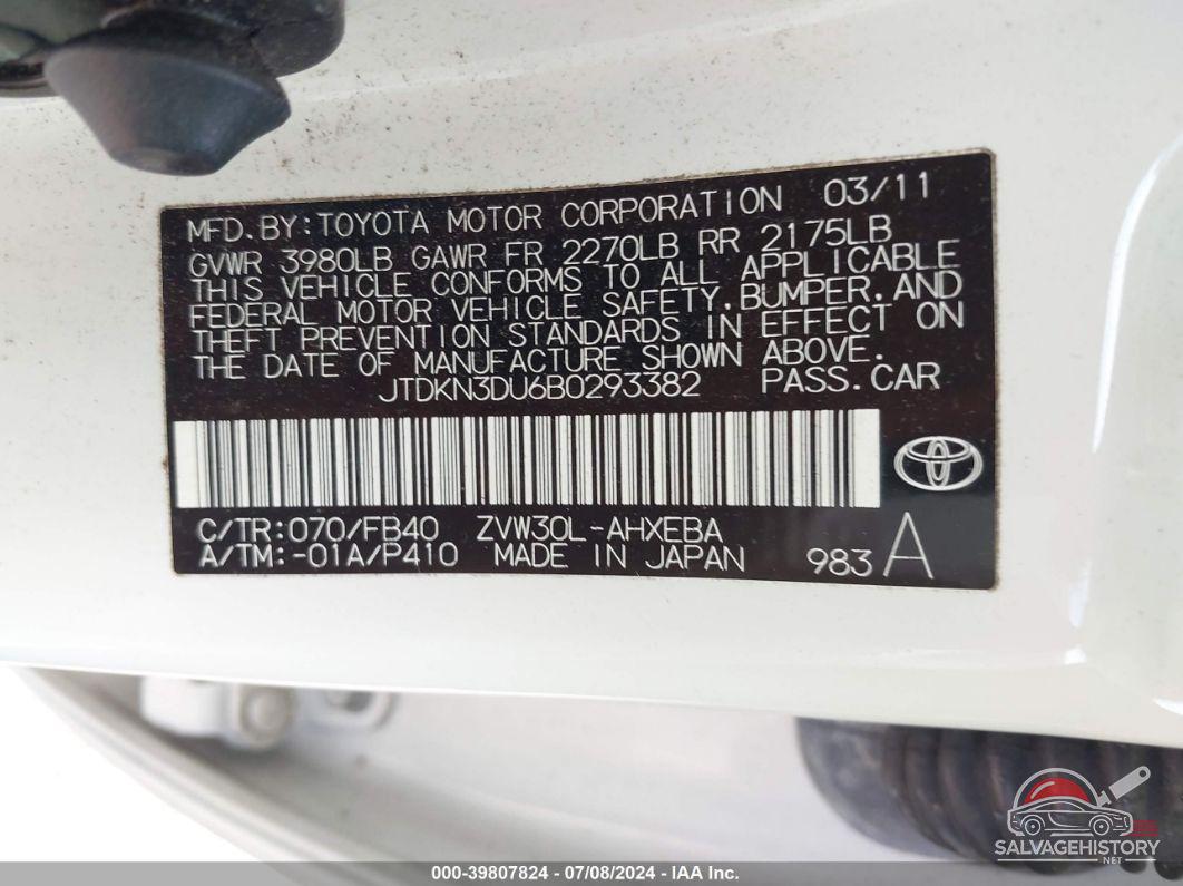 JTDKN3DU6B0293382 2011 TOYOTA PRIUS photo no. 9