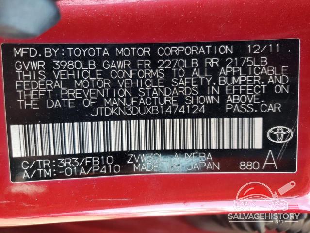 JTDKN3DUXB1474124 2011 TOYOTA PRIUS photo no. 12