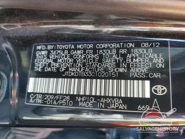 JTDKDTB33C1020151 2012 TOYOTA PRIUS photo no. 12