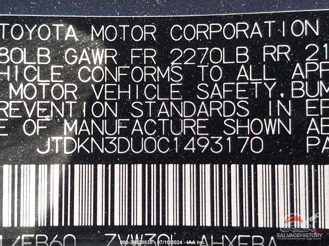 JTDKN3DU0C1493170 2012 TOYOTA PRIUS photo no. 9