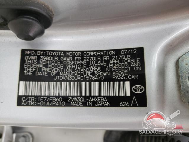 JTDKN3DUXC1578470 2012 TOYOTA PRIUS photo no. 13