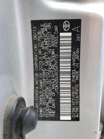 JTDKN3DUXC5479172 2012 TOYOTA PRIUS photo no. 12