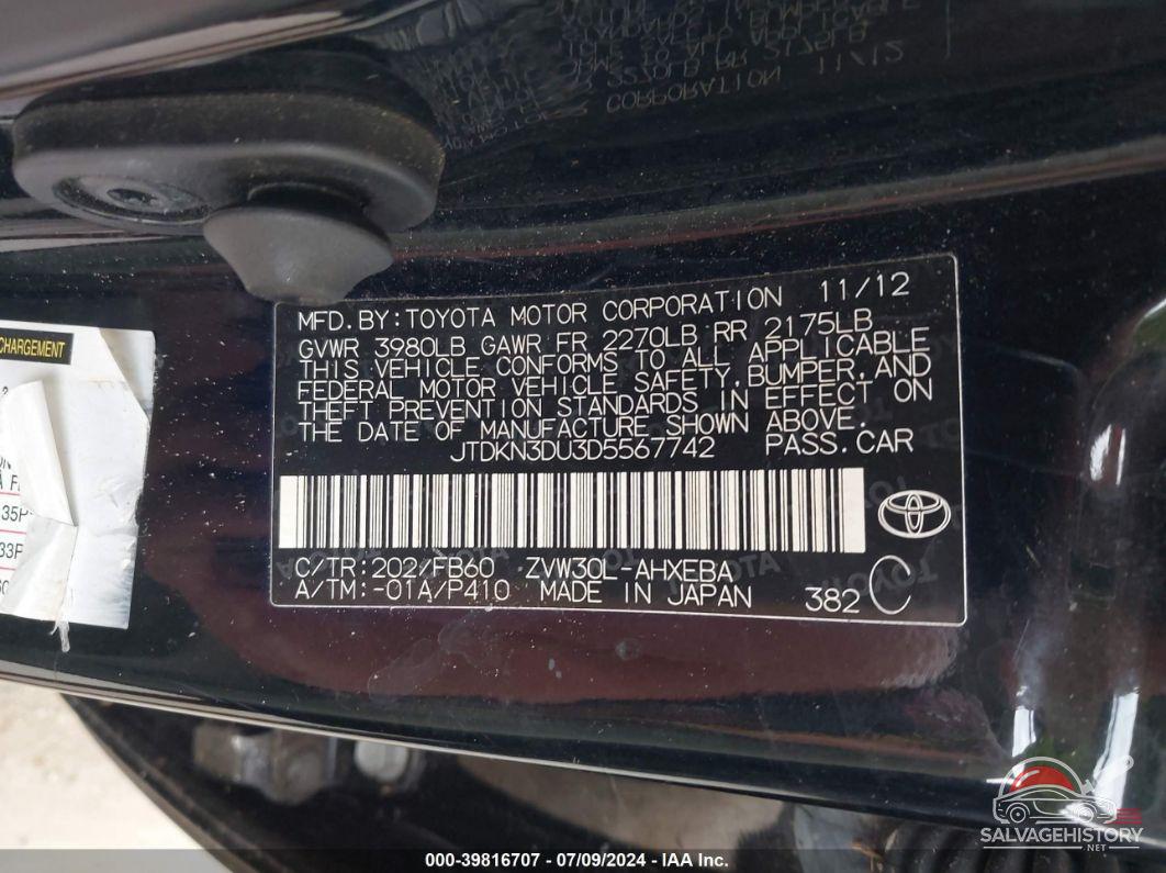 JTDKN3DU3D5567742 2013 TOYOTA PRIUS photo no. 9