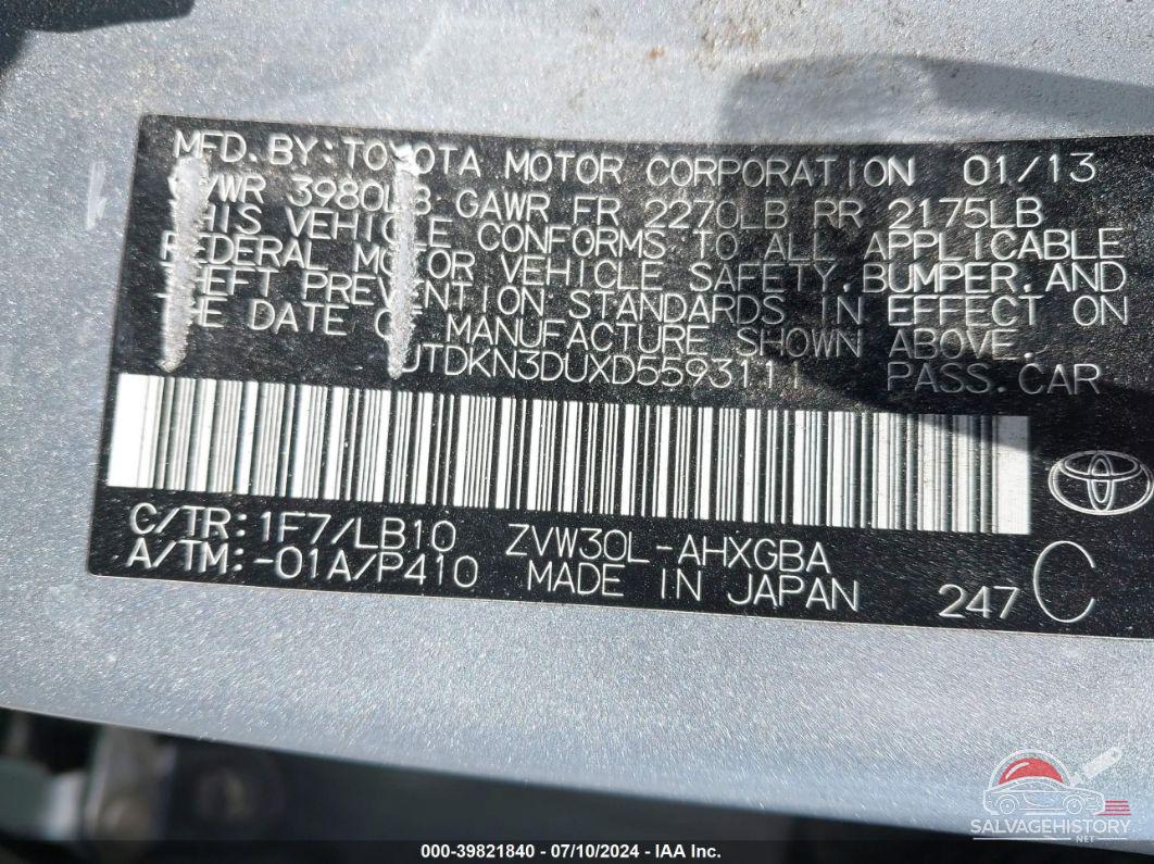 JTDKN3DUXD5593111 2013 TOYOTA PRIUS photo no. 9