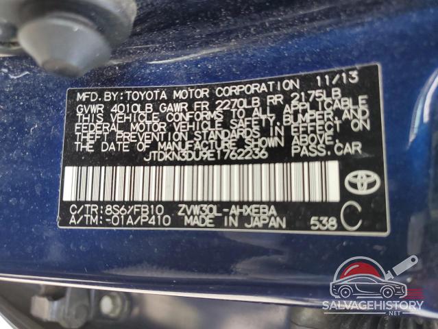 JTDKN3DU9E1762236 2014 TOYOTA PRIUS photo no. 12